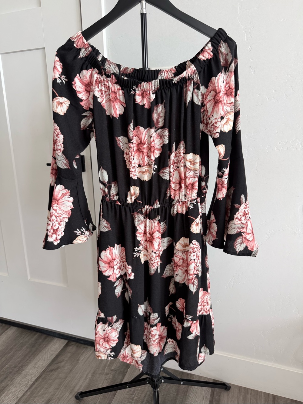 Xhilaration Black Dress with Pink Floral Print